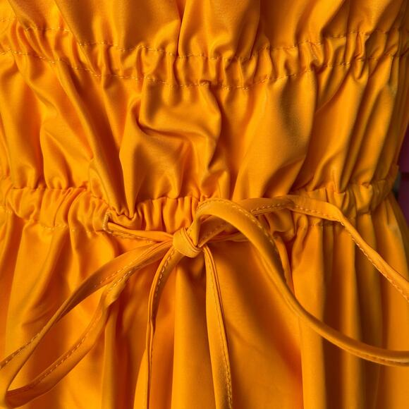 LDT Claire Square Neck Smocked Short Puffed Sleeve Drawstring Front Yellow Dress - Picture 9 of 12